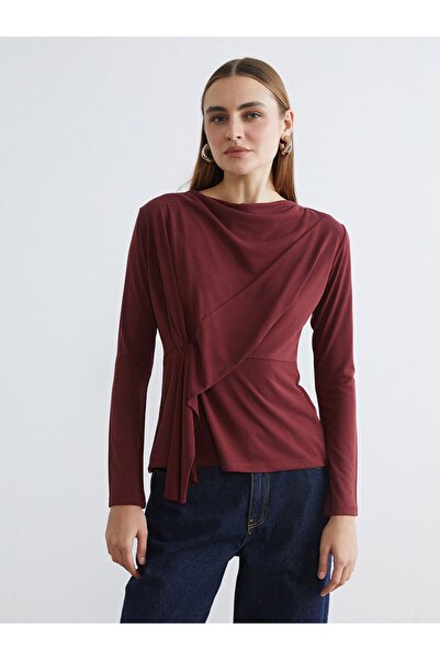 LC Waikiki Coral Draped Collar Gathered Blouse