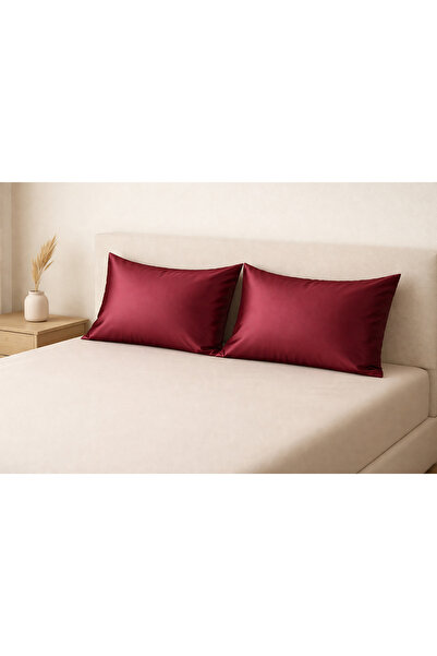 Alisy Home طقم غطاء وسادة من الساتان باللون العنابي مكون من قطعتين - ملمس حري...