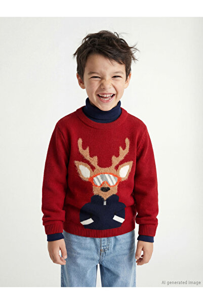 LC Waikiki Rmz Gi̇yi̇m Farki̇yla New Year's Themed Boys' Knit Sweater