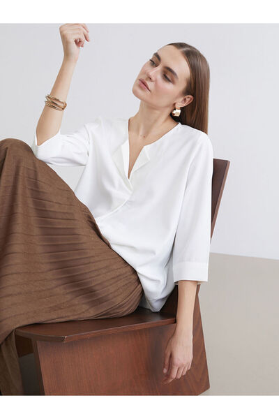 LC Waikiki Stylish and Timeless Ecru Cowl Neck Blouse