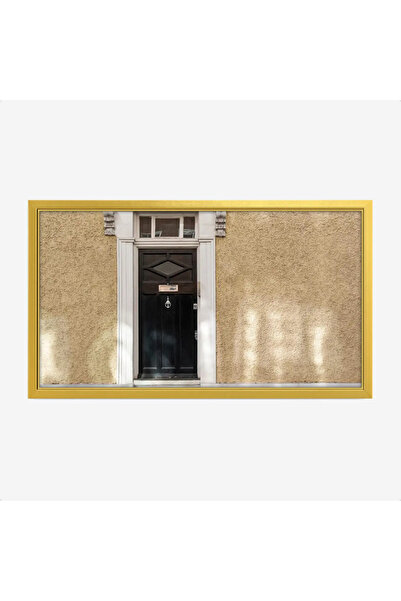 Tajridhome لوحة أبواب - باب أسود - جدار رملي - هادئ - لوحات حائط - لوحات كانفاس