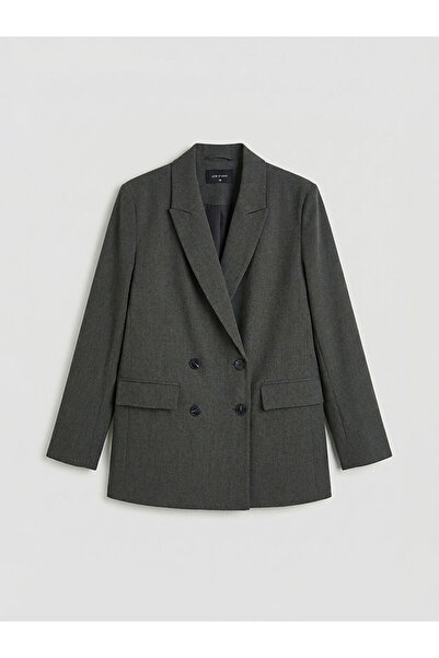 LC Waikiki Gri Kruvaze Yaka Kadın Blazer Ceket