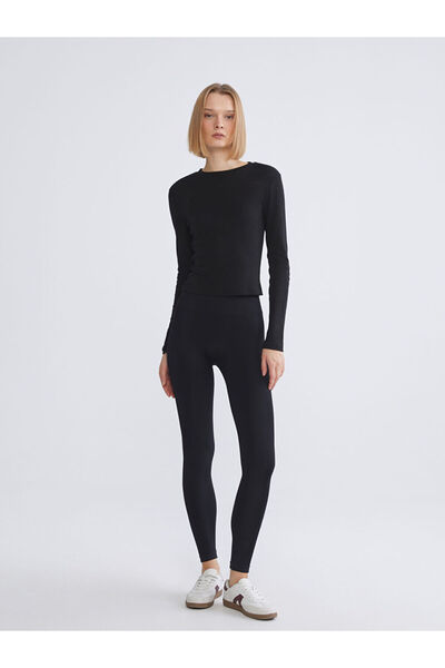 LC Waikiki Μαύρο γυναικείο κολάν γυμναστικής χωρίς ραφές με ψηλή μέση