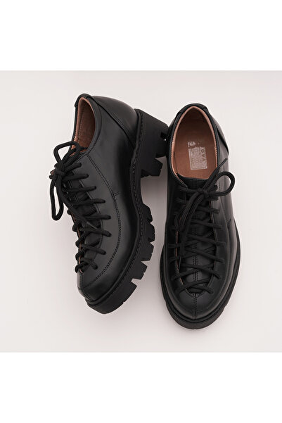 VAGAM Black Genuine Leather Shoes with Laces