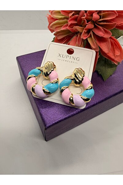 XUPING JEWELRY Blue Pink Mineral Steel Earrings