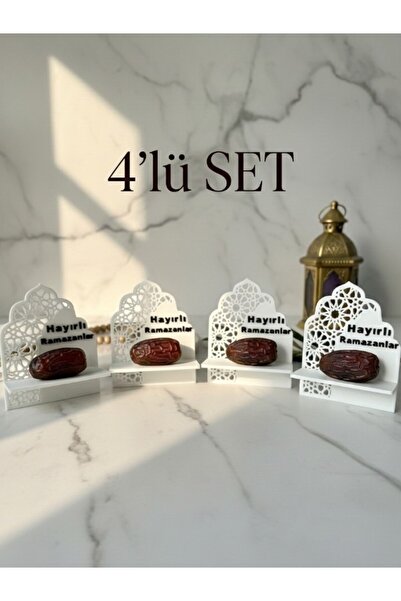 tekmation 4'lü "Hayırlı Ramazanlar" Hurma Standı Seti, Hurma Sunum Seti, Hurm...