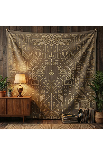 Etnik Dekor Fil ve Kuş Figürlü Dijital Baskı Duvar Örtüsü