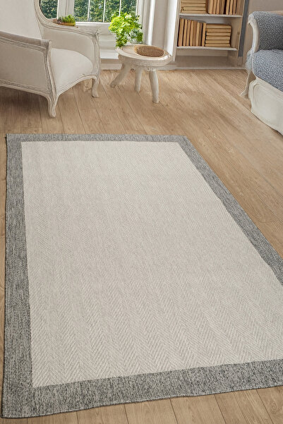 Estiva Home Izel Anthracite Gray Bordered Sisal Cotton Non-Slip Base Modern C...