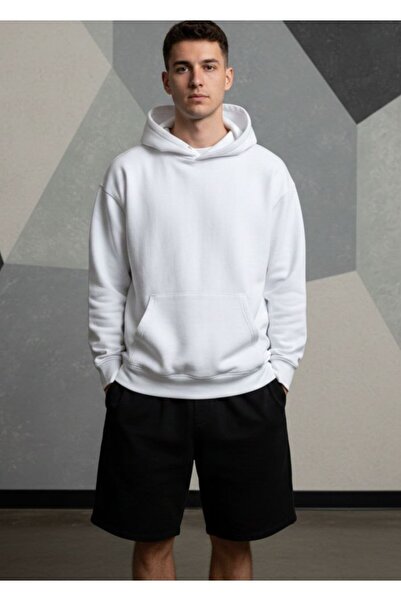 REBRAND Fleece-Lined Sweatpants Shorts Set Printed Oversized Hooded Sweatshir...