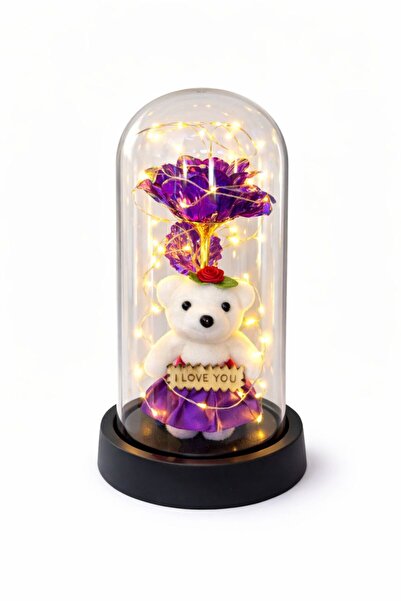 NO BRAND Eternal Purple Rose in Plastic Dome 20 cm LED Lights – Lovers Figuri...