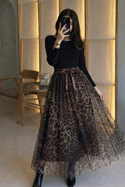 oshebu Women's Elastic Waist Lined Tulle Long Skirt