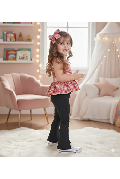 Tinypeople Bluză în carouri (gingham) pentru fetiță și jambiere albe evazat s...