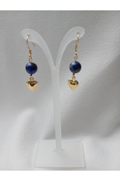 OEM Fashion earrings with 8 mm Lapis Lazuli and gold-plated heart