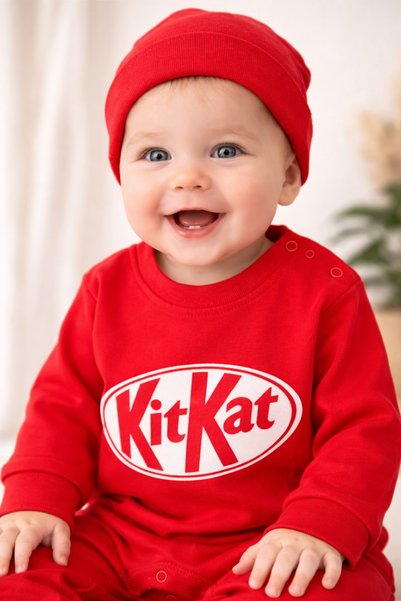 BYMURAT BABY Red Kit Printed Baby Rompers Set with Hat