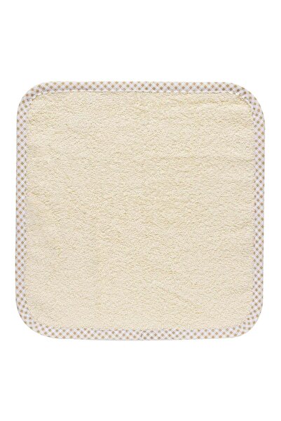 OEM Beige Cotton Towel with Checkered Border for Children 30x30cm