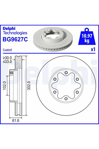 DELPHİ Спирачен диск Ford Transit V363 каросерия/Transit V363 платформа/шаси