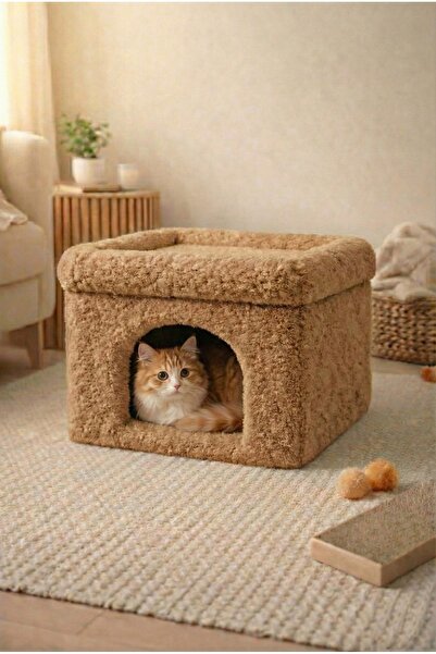 eda hacıoğlu edam bedding group Kahverengi Teddy Kumaşlı Kedi Evi Yumuşak Pel...