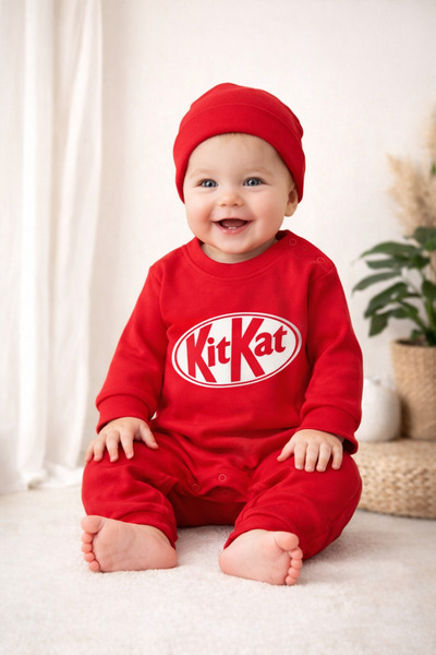 BYMURAT BABY Kırmızı Kit Baskılı Şapkalı Bebek Tulum Seti