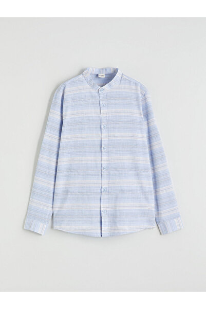LC Waikiki Mavi Hakim Yaka Çizgili Erkek Çocuk Gömlek