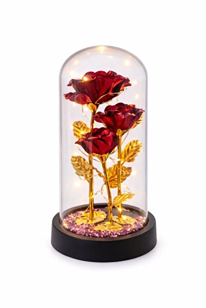 NO BRAND Decorative dome with 3 artificial LED flowers, batteries not include...