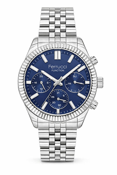 Ferrucci Men's Wristwatch Navy Blue Dial Silver Metal Band Function