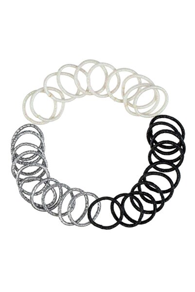 OEM Set Elastice Par Mini Albe Negre cu Lurex Argintiu pentru Copii - 30buc