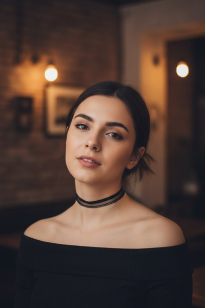 shop Tül ve Dantel Detaylı Choker Kolye - Minimalist Siyah Şerit Boyunluk -Mo...