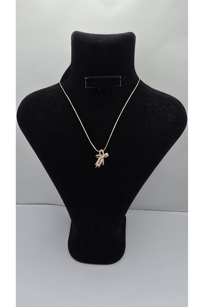 ahsenaksesuar2025 Stainless Steel Gold Color Bow Themed Zircon Stone Necklace