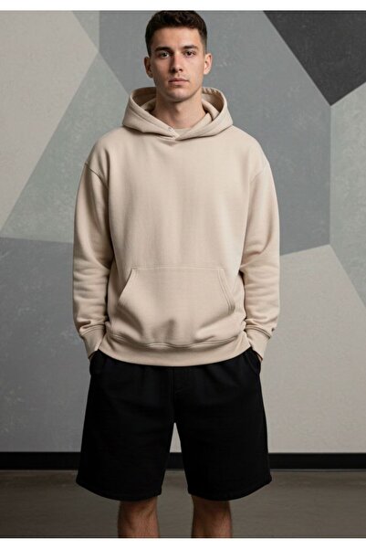 REBRAND Fleece-Lined Sweatpants Shorts Set Printed Oversized Hooded Sweatshir...