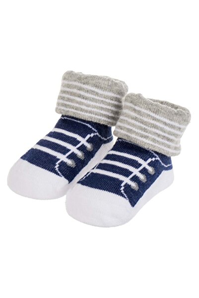 OEM Sosete pentru bebelusi, albe, cu model sireturi de culoare albastra si al...