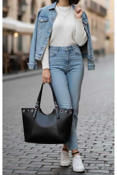 HAS MODA Women's Ring and Belt Buckle Detailed Hand Shoulder Bag En47 Size28