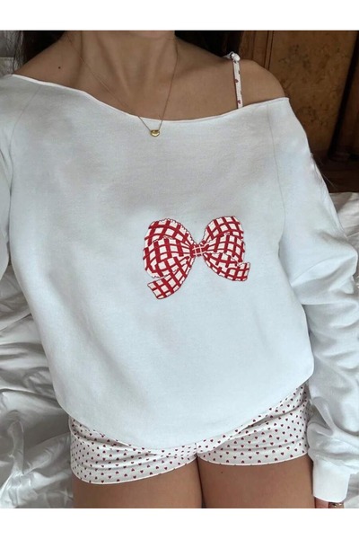 OVER HEAD سترة نسائية من كورديل مطبوع برقبة قارب قصة فضفاضة