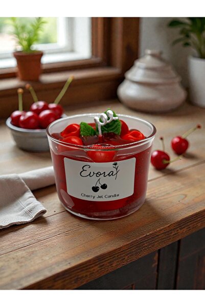 EVORADESIGNE Evora Design Vişneli Reçel Görünümlü Jel Mum – Dekoratif El Yapı...