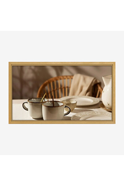 Tajridhome لوحة طبيعة هادئة - أكواب وشاي - ألوان دافئة - هادئ - لوحات فن عصري...