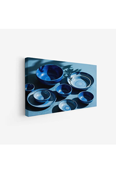 Tajridhome لوحة أدوات مائدة - أطباق زرقاء - إضاءة ناعمة - هادئ - لوحات فنية م...