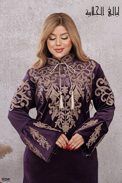 Lyaly aljlabyh قفطان "ليالي 26 "قفطان شتوي بنقشة حصرية - مخمل ملكي وتطريز صوف...