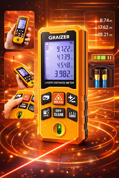 Graizer T 100 Metre Profesyonel Dijital Göstergeli Lazer Mesafe Ölçer Lazer M...