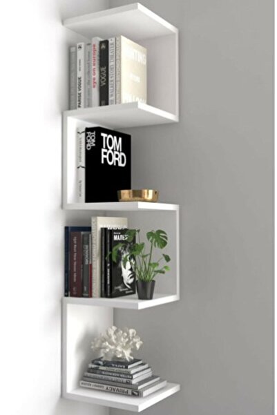 ünalgrup Zig Zag Köşe Duvar Rafı / Kitaplık Beyaz