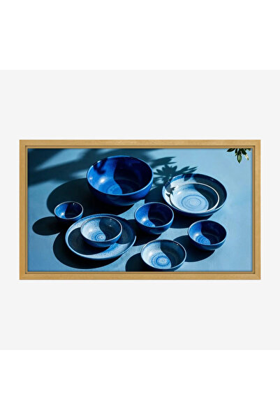 Tajridhome لوحة أدوات مائدة - أطباق زرقاء - إضاءة ناعمة - هادئ - لوحات فنية م...