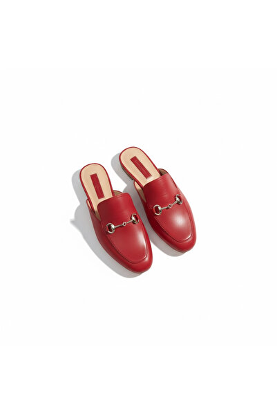 FRANCESCA VİSCONTİ Red Genuine Leather Loafer Slippers