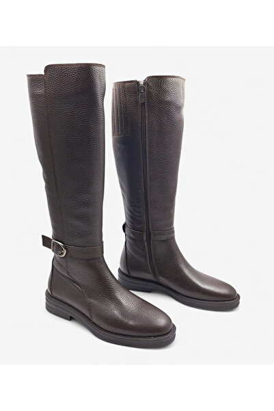 Sovenso Genuine Leather Rider Style Brown Women's Boots
