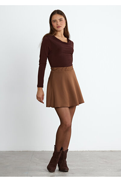 LADYA COLLECTION Καφέ Μίνι Φούστα Ρίβα με βολάν