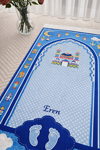 uhtico Erkek Çocuk İsimli Mavi Seccade Eğitici Küçük Çocuk Seccade Namazlık H...