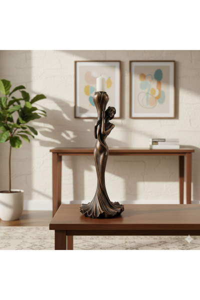 Dekoromi Dekoratif Kadın Figürlü Şamdan & Mumluk (39x16cm) Büyük Boy Ev ve Of...