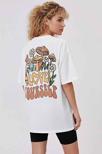 Let's Wear تيشيرت مطبوع Love Yourself مطبوع مصنوع من القطن بنسبة 100%