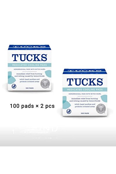 Tucks ضمادات تبريد طبية، 100 ضمادة - عبوتان من الضمادات مع خلاصة بندق الساحرة،