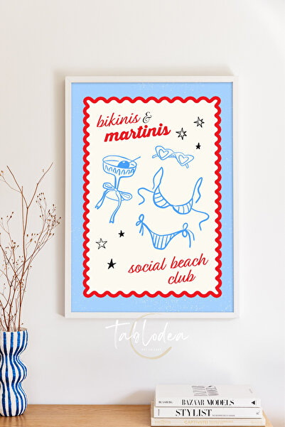 tablodea Poster înrămat tematic Bikinis&Martinis Summer Beach Club, pictură m...