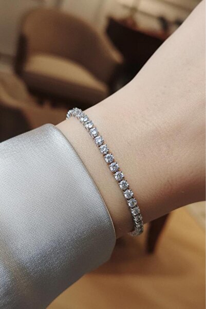 Valmont Accessories Taşlı İnce Su Yolu Kadın Bileklik 17+5 cm Ayarlanabilir Ş...