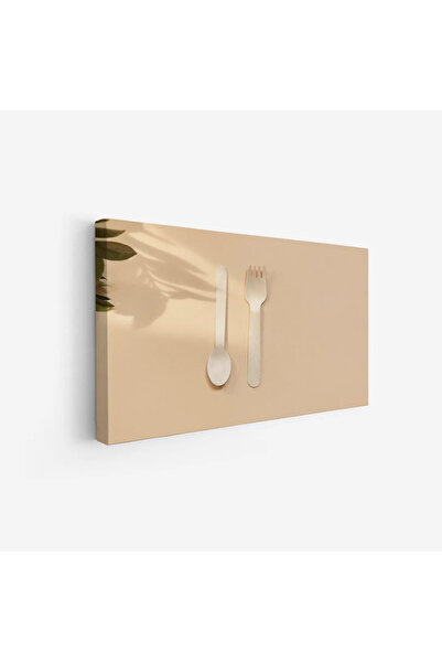 Tajridhome لوحة أدوات مطبخ - ملعقة وشوكة - خلفية بيج - دافئ - لوحات فن عصري -...