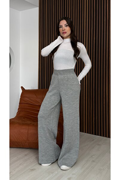 Leo Ferre Gray Women's Comfortable Fit Knitwear Trousers Size 38/40